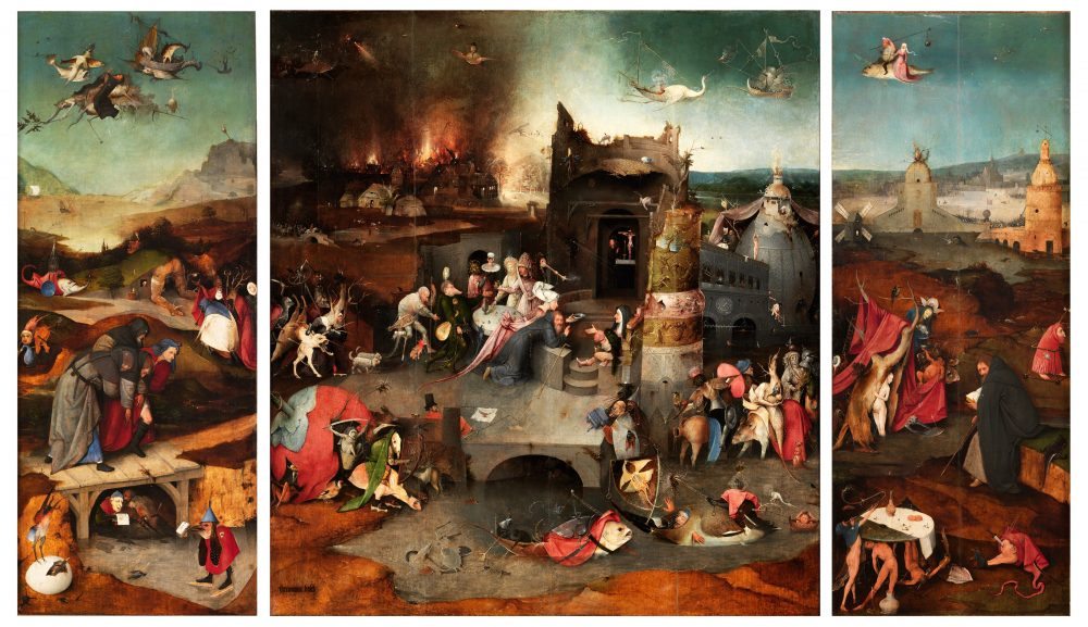 Tríptico de las tentaciones de san Antonio Abad El Bosco Óleo sobre tabla, 131,5 x 111,9 cm (tabla central); 131,5 x 53 cm (tablas izquierda y derecha) h. 1500-5 Lisboa, Museu Nacional de Arte Antiga