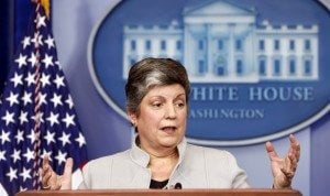 Homeland Security Secretary Janet Napolitano speaks about the effects of the sequester from the White House in Washington